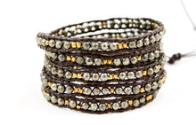 Load image into Gallery viewer, Cave - Luxury and Edgy Pyrite and Gold Leather Wrap Bracelet
