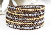 Load image into Gallery viewer, Almond - Glass Crystals and 24K plated Nugget Wrap Bracelet
