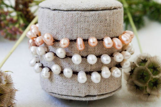 Hand Knotted Convertible Crochet Bracelet, Necklace, or Headband, Freshwater Pearls Mix - WR-027