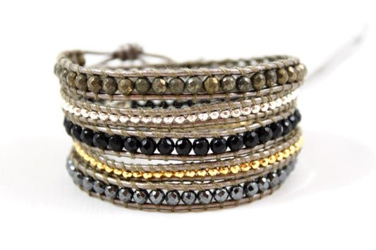Bullet - Metal and Edgy Leather Wrap Bracelet