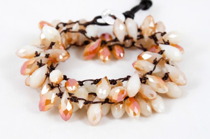 Hand Knotted Convertible Crochet Bracelet, Necklace, or Headband, Large Crystals - WR-074