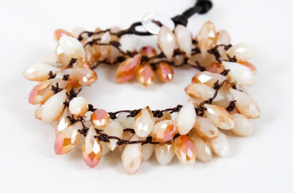 Hand Knotted Convertible Crochet Bracelet, Necklace, or Headband, Large Crystals - WR-074