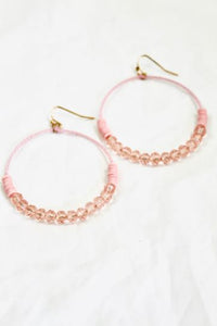 Crystal Beaded Hoop Earrings - E001-Pink