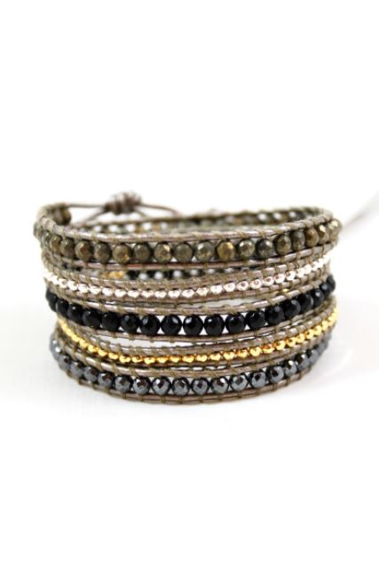 Bullet - Metal and Edgy Leather Wrap Bracelet