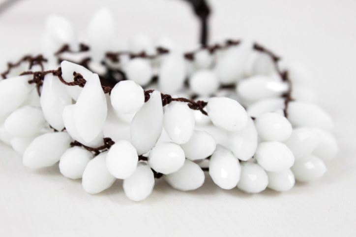 Hand Knotted Convertible Crochet Bracelet, Necklace, or Headband, Large Crystals - WR-075