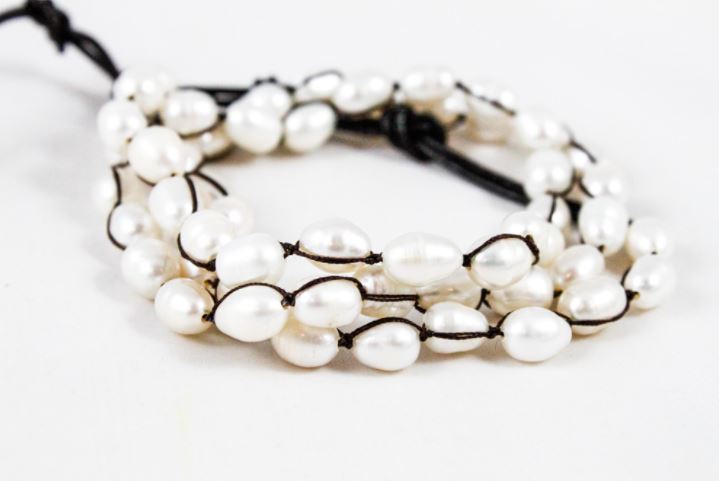 Hand Knotted Convertible Crochet Bracelet, Necklace, or Headband, Freshwater Pearls - WR-063