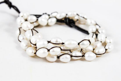 Hand Knotted Convertible Crochet Bracelet, Necklace, or Headband, Freshwater Pearls - WR-063