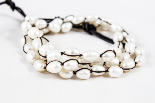 Hand Knotted Convertible Crochet Bracelet, Necklace, or Headband, Freshwater Pearls - WR-063