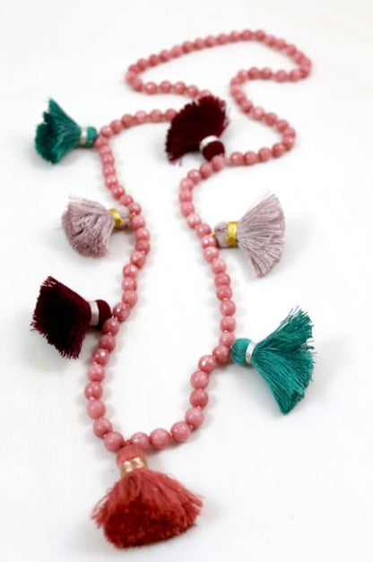Large Tassel Hand Knotted Stone Necklace -The Classics Collection- N2-829