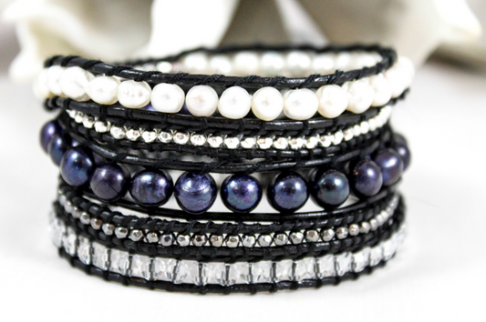 Eskimo - Freshwater Peal Mix Leather Wrap Bracelet