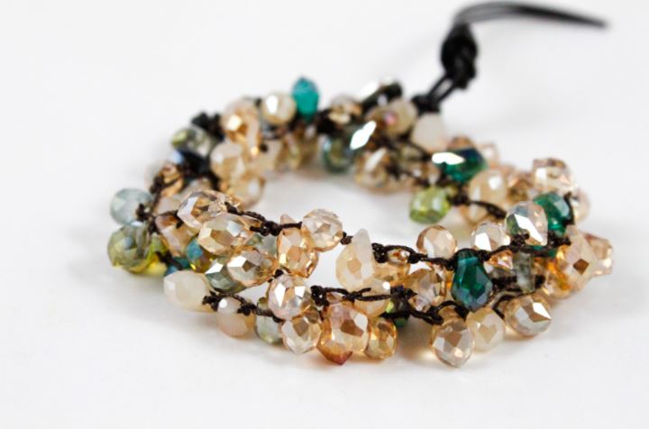 Hand Knotted Convertible Crochet Bracelet, Necklace, or Headband, Crystal Mix - WR-034