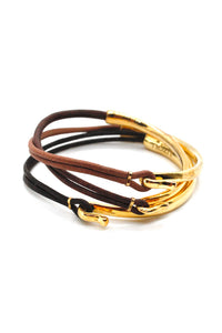 24K Gold Plate and Leather Bangles -3 bracelets- combo #4