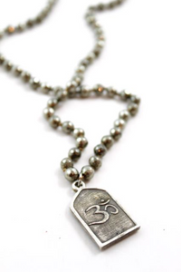 Long Faceted Pyrite Necklace with Silver Shiva Pendant -The Buddha Collection- NL-PY-S