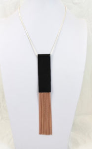 Pink and Gold Fringe Necklace with Black Leather -The Classics Collection- N2-930