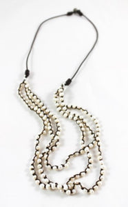 White Freshwater Pearl Hand Knotted Long Necklace on Genuine Leather -Layers Collection- N5-028