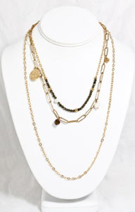 Three Row 24K Gold Plate and Stone Necklace -French Flair Collection- N2-986