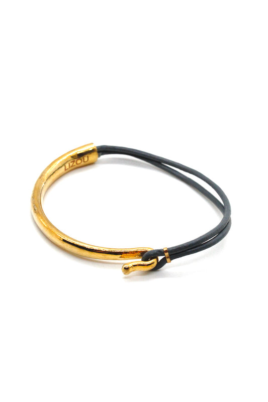Slate Leather + 24K Gold Plate Bangle Bracelet