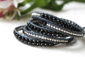Night - Sterling Plate and Oxeye Mix Wrap Bracelet