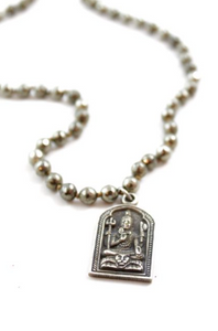 Long Faceted Pyrite Necklace with Silver Shiva Pendant -The Buddha Collection- NL-PY-S