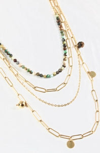 Four Row Layered Necklace with Semi Precious Stone -French Flair Collection- N2-985