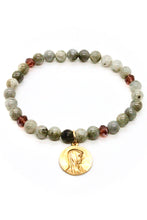 Load image into Gallery viewer, Labradorite Bracelet with French Religious Gold Medal Charm -French Medals Collection- B6-023
