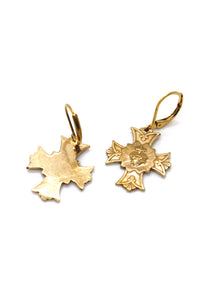 Bronze Cross and Heart French Religious Charm Earrings -French Medal Collection- E6-002