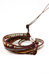 Kona - Semi Precious Stone Mix Leather Wrap Bracelet