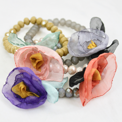 Crystal and Flower Stretch Bracelet  -The Classics Collection- B1-966