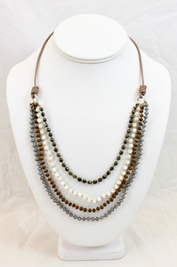 Labradorite Mix Hand Knotted Short Necklace on Genuine Leather -Layers Collection- NLS-Charlie