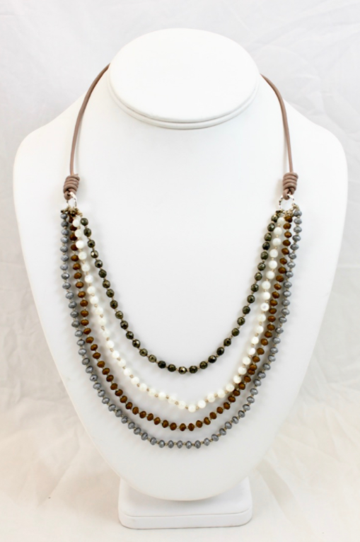 Labradorite Mix Hand Knotted Short Necklace on Genuine Leather -Layers Collection- NLS-Charlie