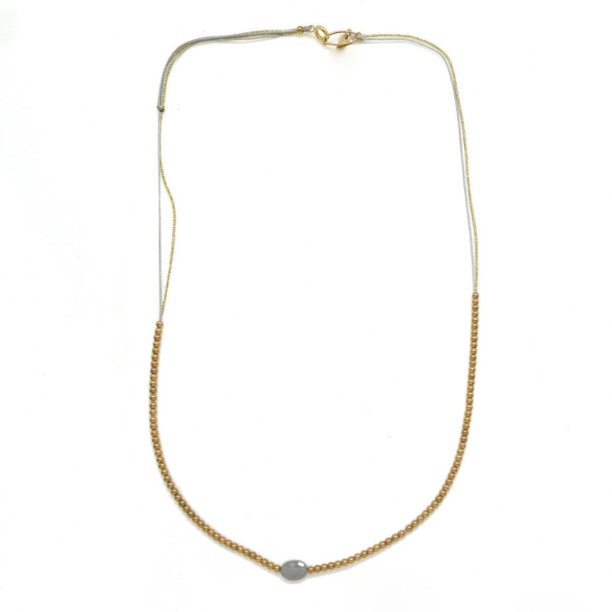 Single Labradorite Stone Short Necklace -French Flair Collection- N2-2133
