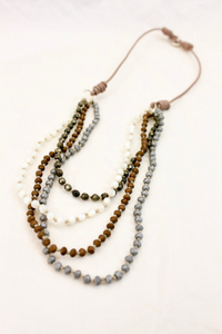 Labradorite Mix Hand Knotted Short Necklace on Genuine Leather -Layers Collection- NLS-Charlie