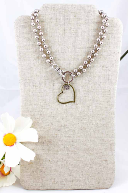 Convertible Short or Long Ball Chain Necklace with Open Heart Charm -The Classics Collection- N2-475