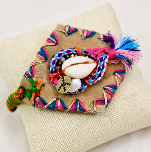 Beads and Leather Adjustable Bracelet   -The Classics Collection- -985