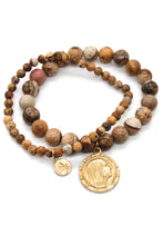 Load image into Gallery viewer, Jasper Bracelet with Gold French Medal Charm -French Medals Collection- B6-013
