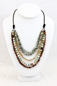 Large Semi Precious Stone Hand Knotted Short Necklace on Genuine Leather -Layers Collection- NLS-M1