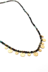 Mini Gold Charm Discs on African Turquoise Short Necklace -French Flair Collection- N2-2097