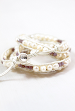 Load image into Gallery viewer, Korra - Freshwater Pearls and Hearts Leather Wrap Bracelet

