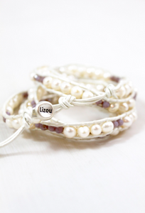 Korra - Freshwater Pearls and Hearts Leather Wrap Bracelet