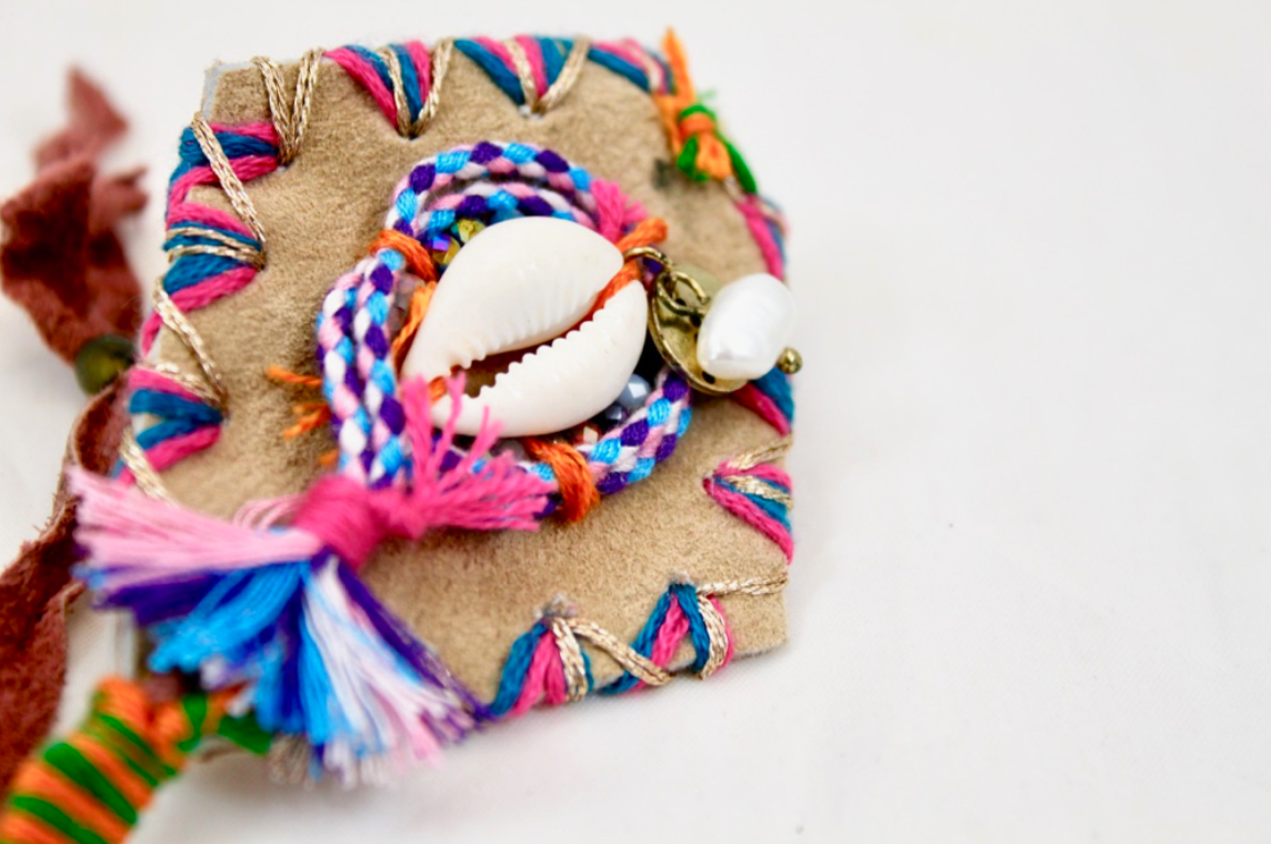 Beads and Leather Adjustable Bracelet   -The Classics Collection- -985