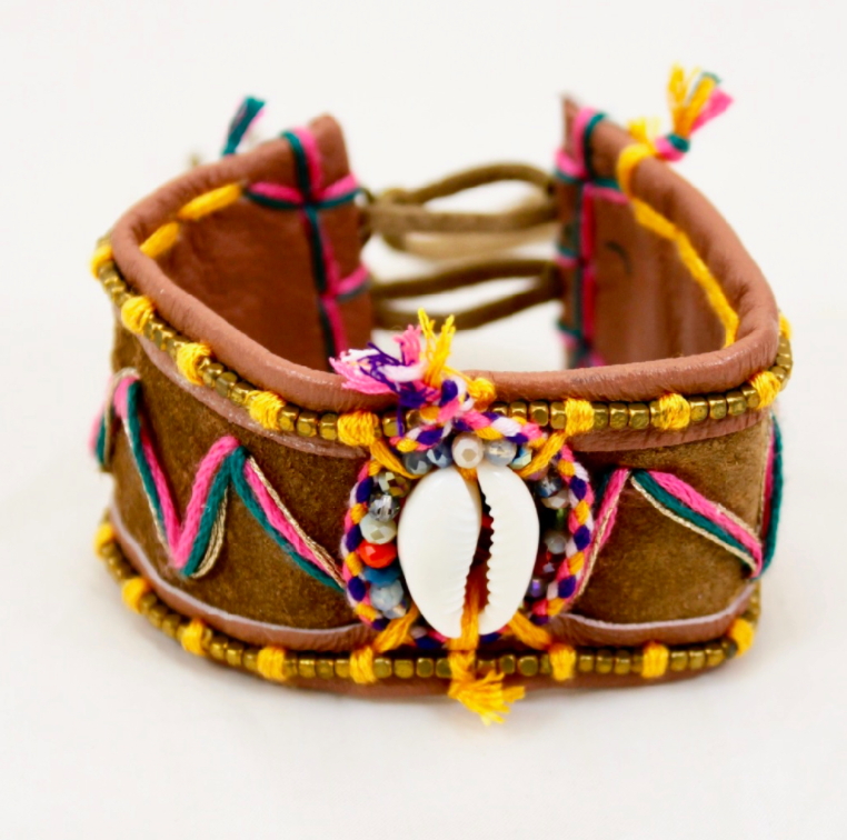 Beads and Leather Adjustable Bracelet   -The Classics Collection- B1-986