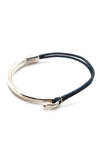 Load image into Gallery viewer, Navy Leather + Sterling Silver Plate Bangle Bracelet
