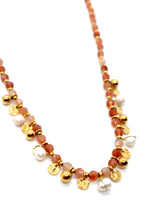 Load image into Gallery viewer, Semi Precious Stone Short Necklace With Gold and Pearl Charms -French Flair Collection- N2-2246

