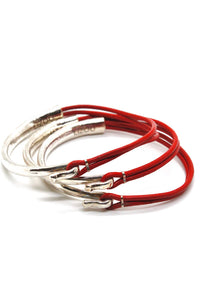 Red Leather + Sterling Silver Plate Bangle Bracelet