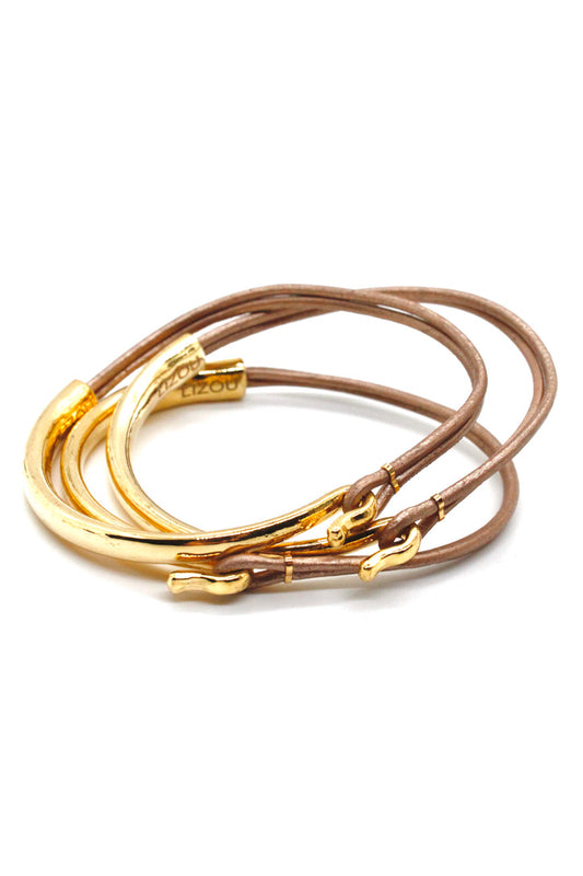 Satin Leather + 24K Gold Plate Bangle Bracelet