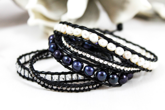 Eskimo - Freshwater Peal Mix Leather Wrap Bracelet