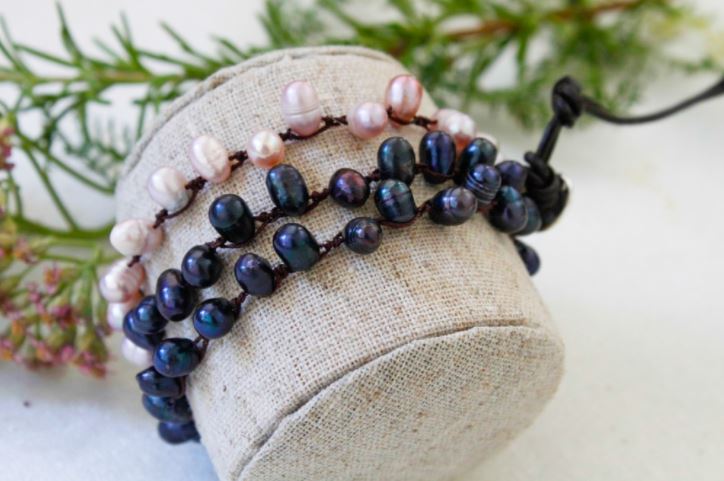 Hand Knotted Convertible Crochet Bracelet, Necklace, or Headband, Freshwater Pearl Mix - WR-022