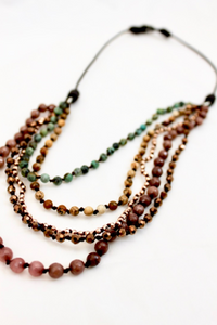 African Turquoise, Japer and Quartz Mix Hand Knotted Short Necklace on Genuine Leather -Layers Collection- NLS-Dirt