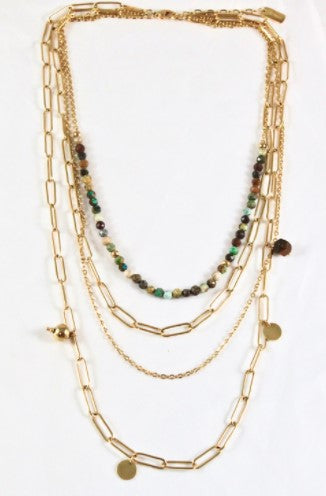 Four Row Layered Necklace with Semi Precious Stone -French Flair Collection- N2-985