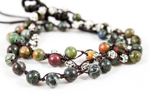 Hand Knotted Convertible Crochet Bracelet, Necklace, or Headband, Semi Precious Stone Mix - WR-061